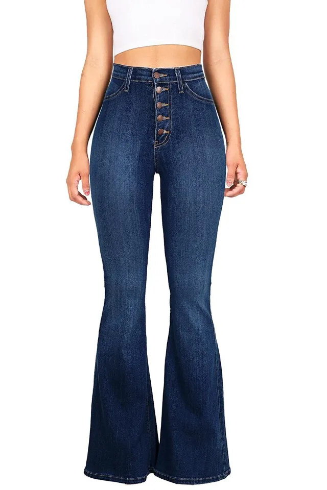 Popular Slim Fit High Waist Package Hip Denim Bell bottom Pants Dark Blue - Shop at LoveMi