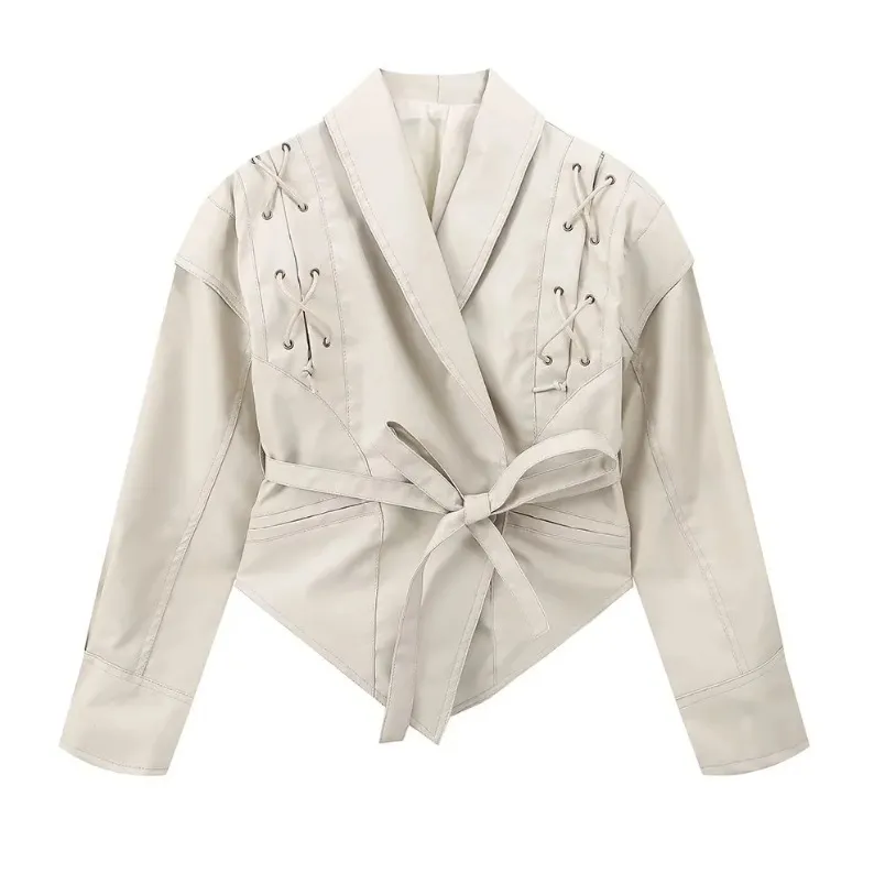 Women's Retro Imitation Leather Jacket Coat - White