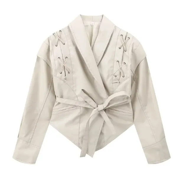 Women's Retro Imitation Leather Jacket Coat White - Shop at LoveMi