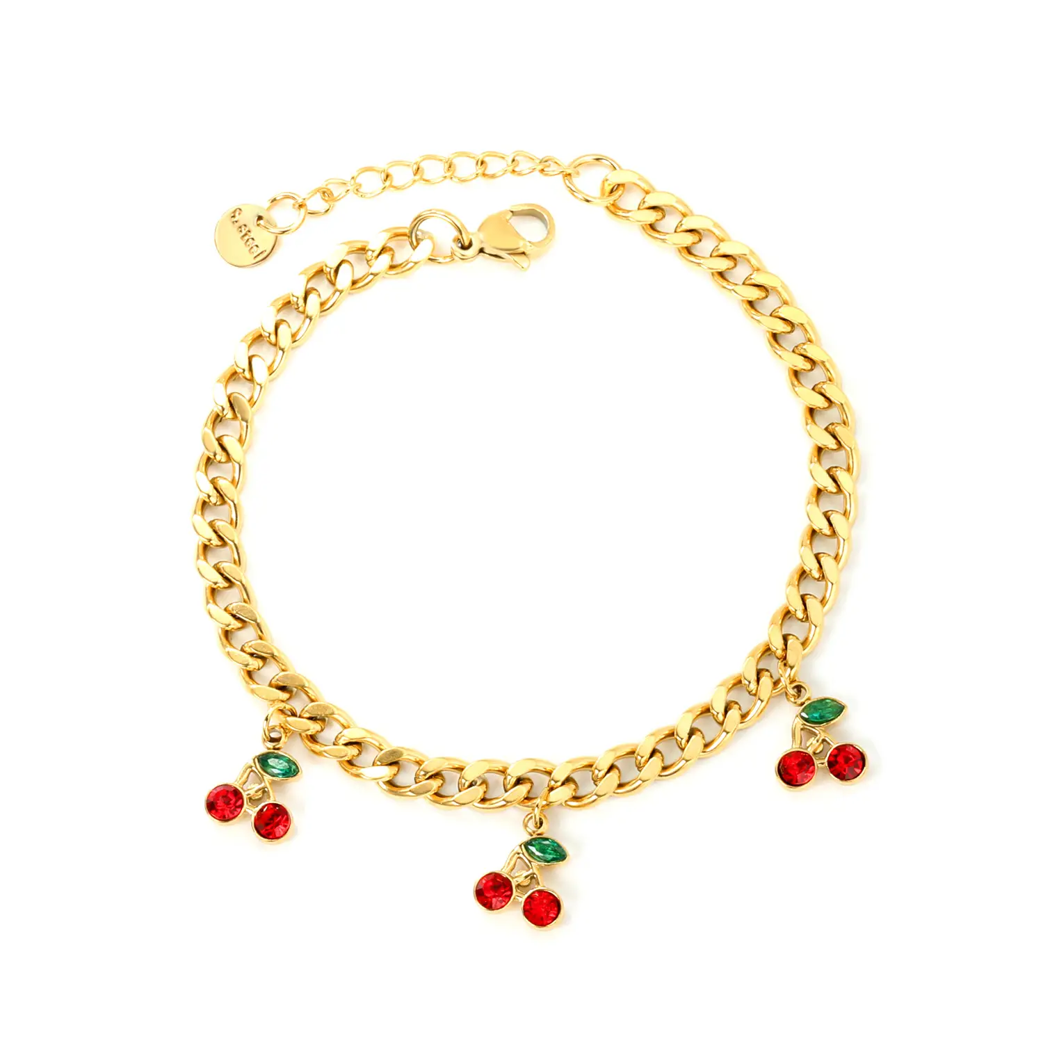 Gold-Plated Stainless Steel Cherry Charm Bracelet for Women