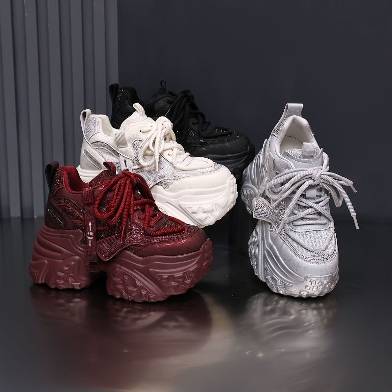 Versatile Rhinestone-studded Thick-soled Height-increasing Womens Shoes