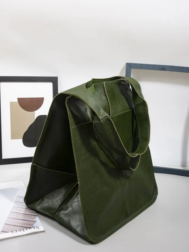 Simple Big Bag Soft Leather Large Capacity Shoulder Hand held Tote Green - Shop at LoveMi