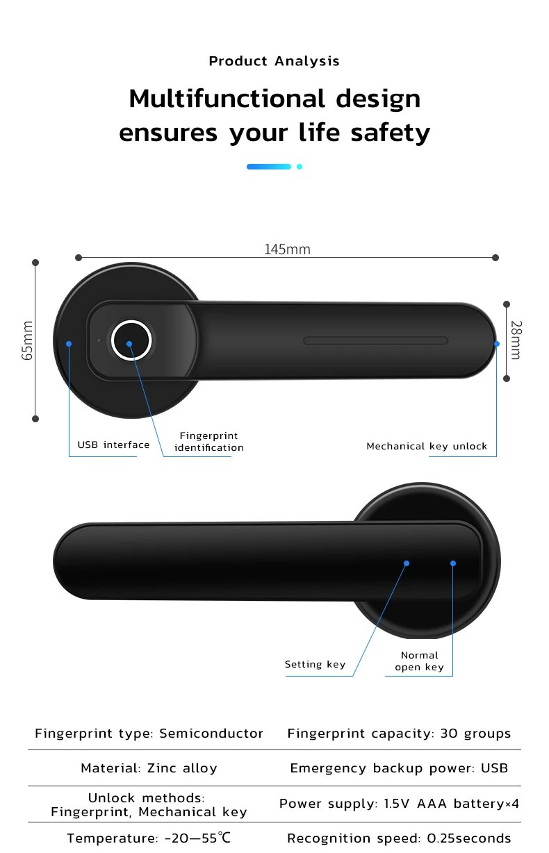 Hido Automatic Security Biometric Fingerprint Digital Handle Smart Door Lock