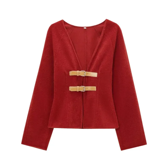 Fashionable Women's New Soft Coat With Strap Red - Shop at LoveMi