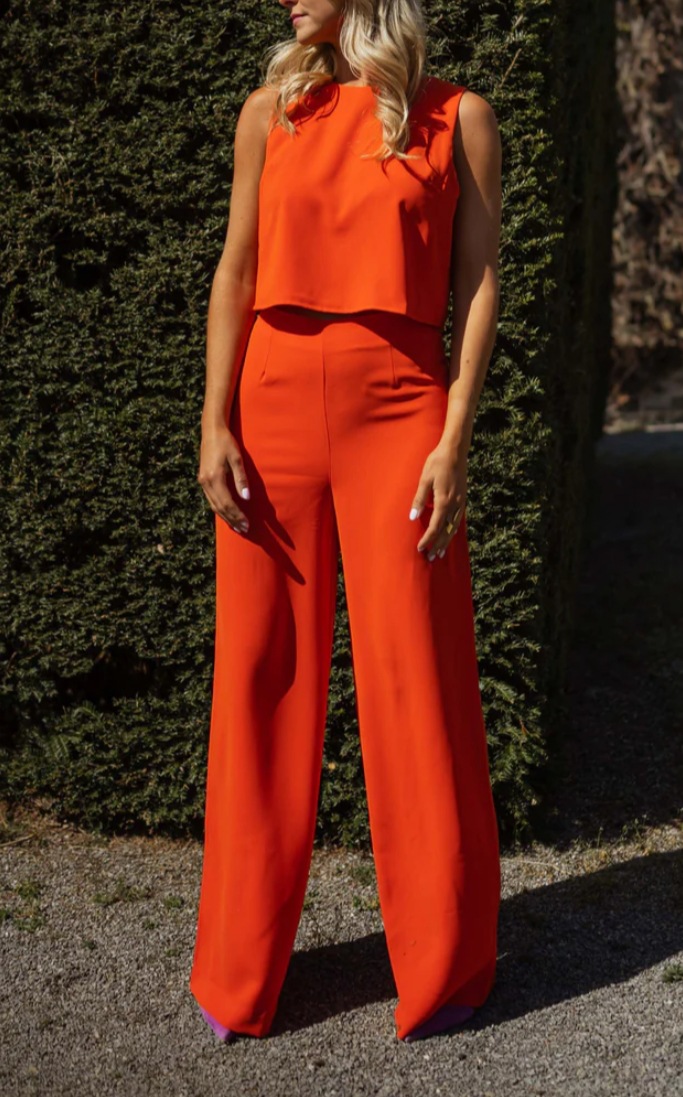 Solid-Color Sleeveless Tank Top And Casual Pants Set