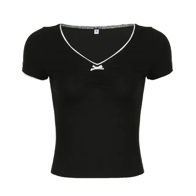 Ins Niche Style Basic Lace Stitching Ruffle Chest Type Lace collared Blouse Red - Shop at LoveMi