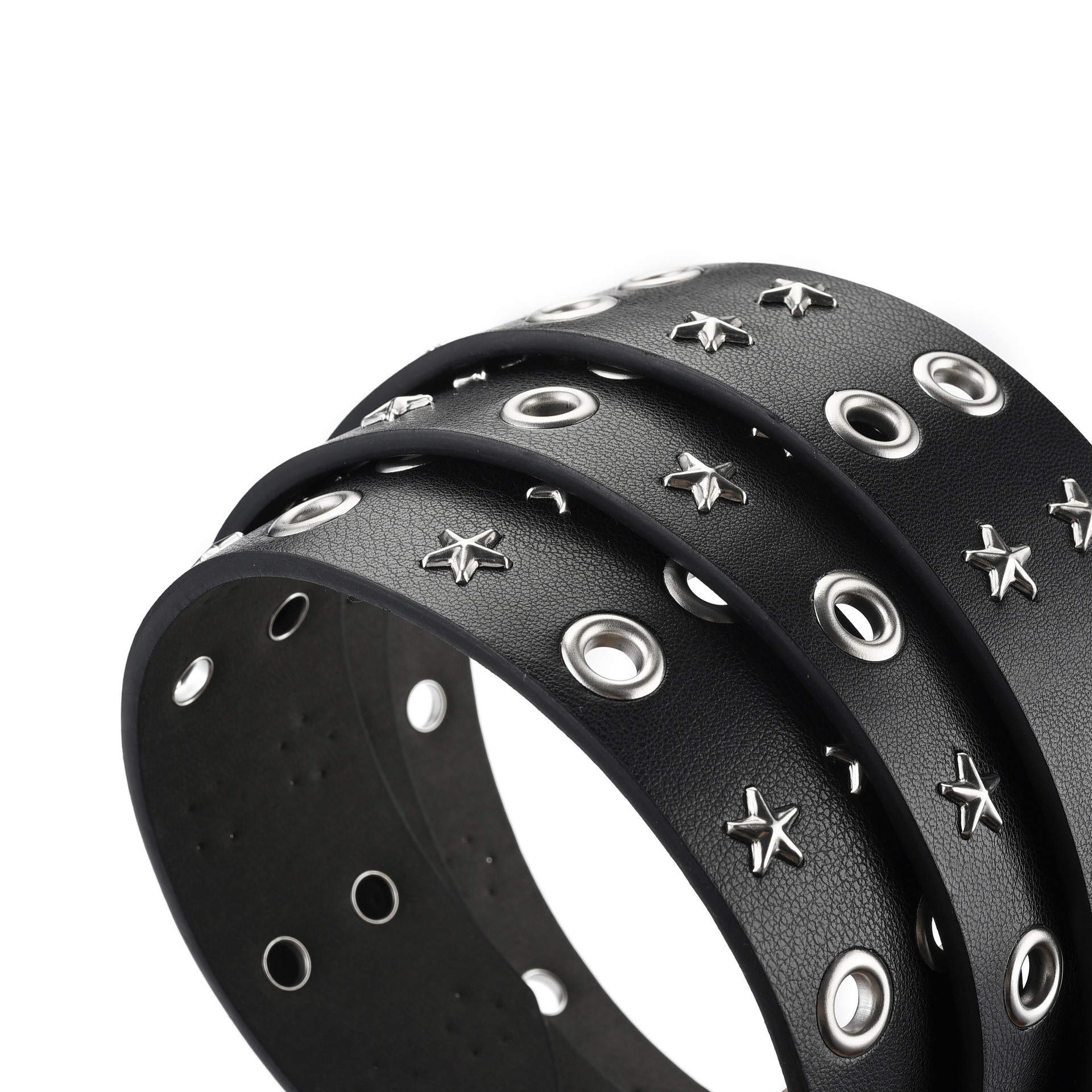 Punk Double Row Pin Buckle Denim Five-star All-match Men's Leather Belt