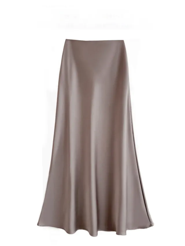 High Waist Mid length Satin Acetate Silky Skirt Champagne Xl - Shop at LoveMi