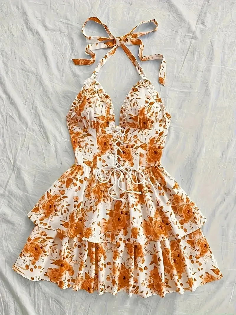 New SpringSummer European And American-style Camisole Top And Audrey Hepburn-inspired Designer Floral Dress - Yellow