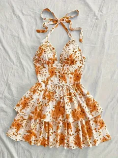 New SpringSummer European And American-style Camisole Top And Audrey Hepburn-inspired Designer Floral Dress - Yellow - View 1