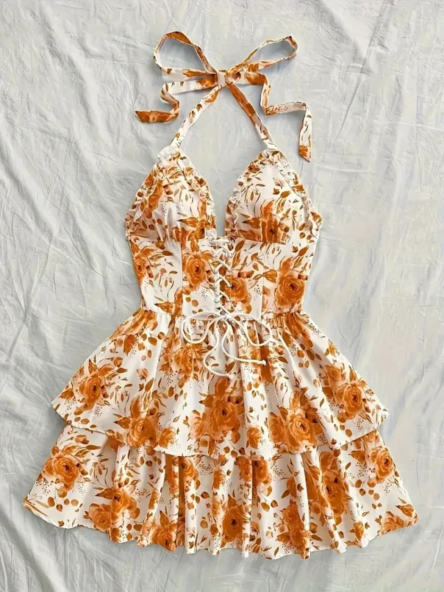 New SpringSummer European And American style Camisole Top And Audrey Hepburn inspired Designer Floral Dress Yellow - Shop at LoveMi