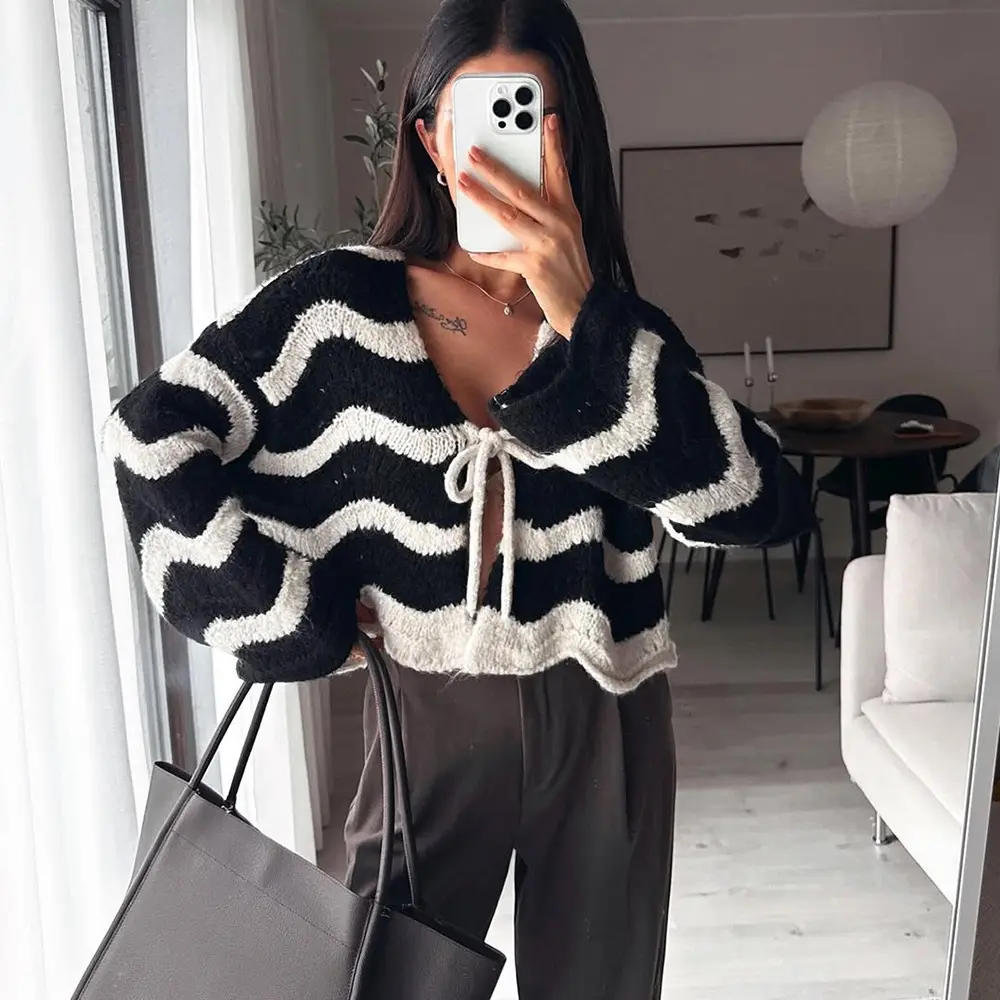 Fashionable Striped Casual Sweater Coat