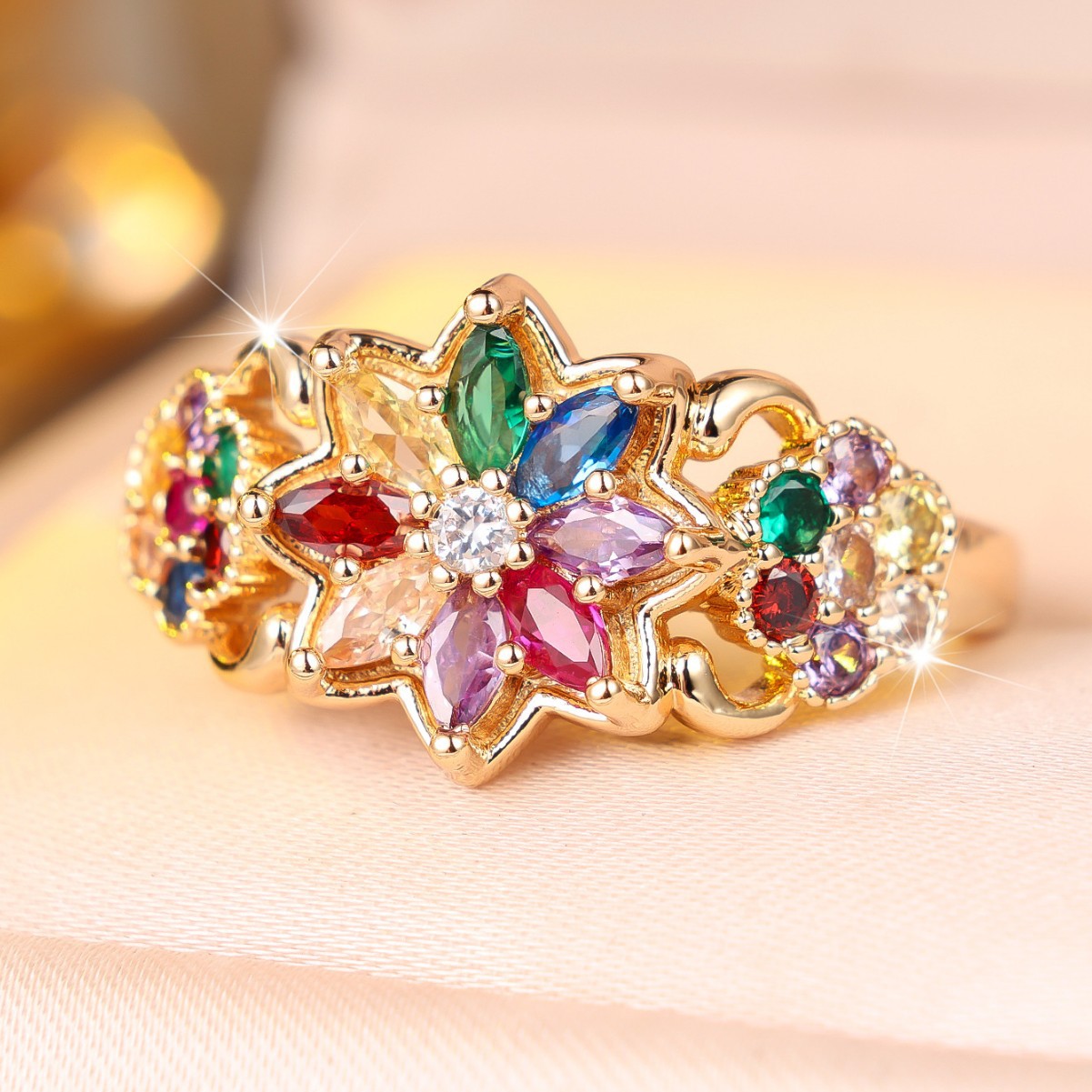 Three-dimensional Floral Multicolor Ring For Women