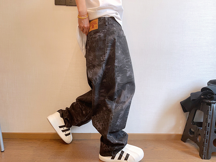 Spring Retro Canvas Snake Pattern Camouflage Heavy Washed Ruan Handsome Loose Casual Pants