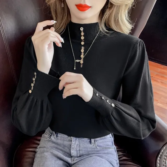 Women's Half Turtleneck Pullover Sweaters Bottoming Shirt Black - Shop at LoveMi