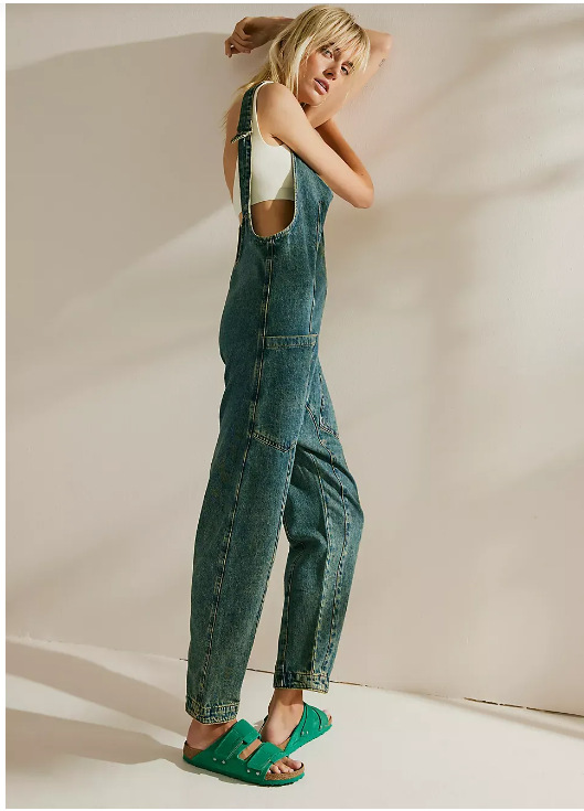 Solid Color Casual Suspender Trousers Women
