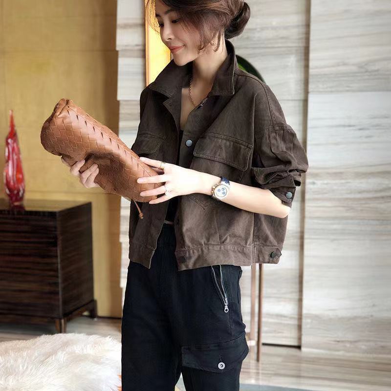 Red Workwear Denim Jacket Women's Short Jacket Top Brown - Shop at LoveMi