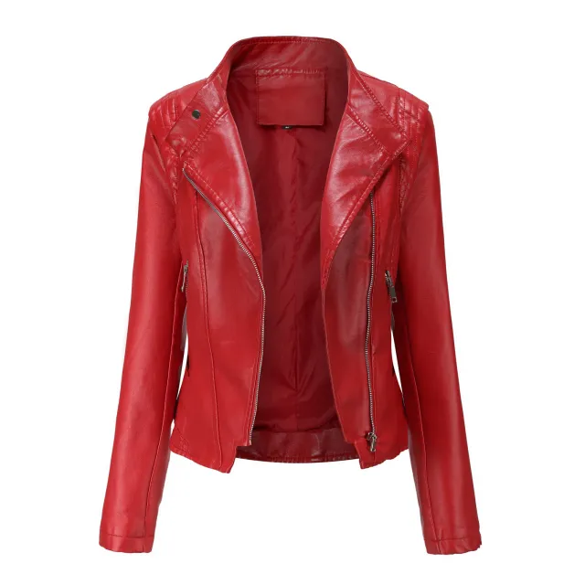 PU Lapel Women Slim fit Leather Coat Women Red - Shop at LoveMi