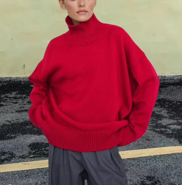 Autumn And Winter Loose Thermal Turtleneck Sweater Red - Shop at LoveMi