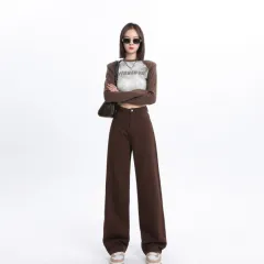Spring And Autumn New Style White Wide Leg Jeans Women's Loose Straight - Brown Coffee Color Lengthened - View 1