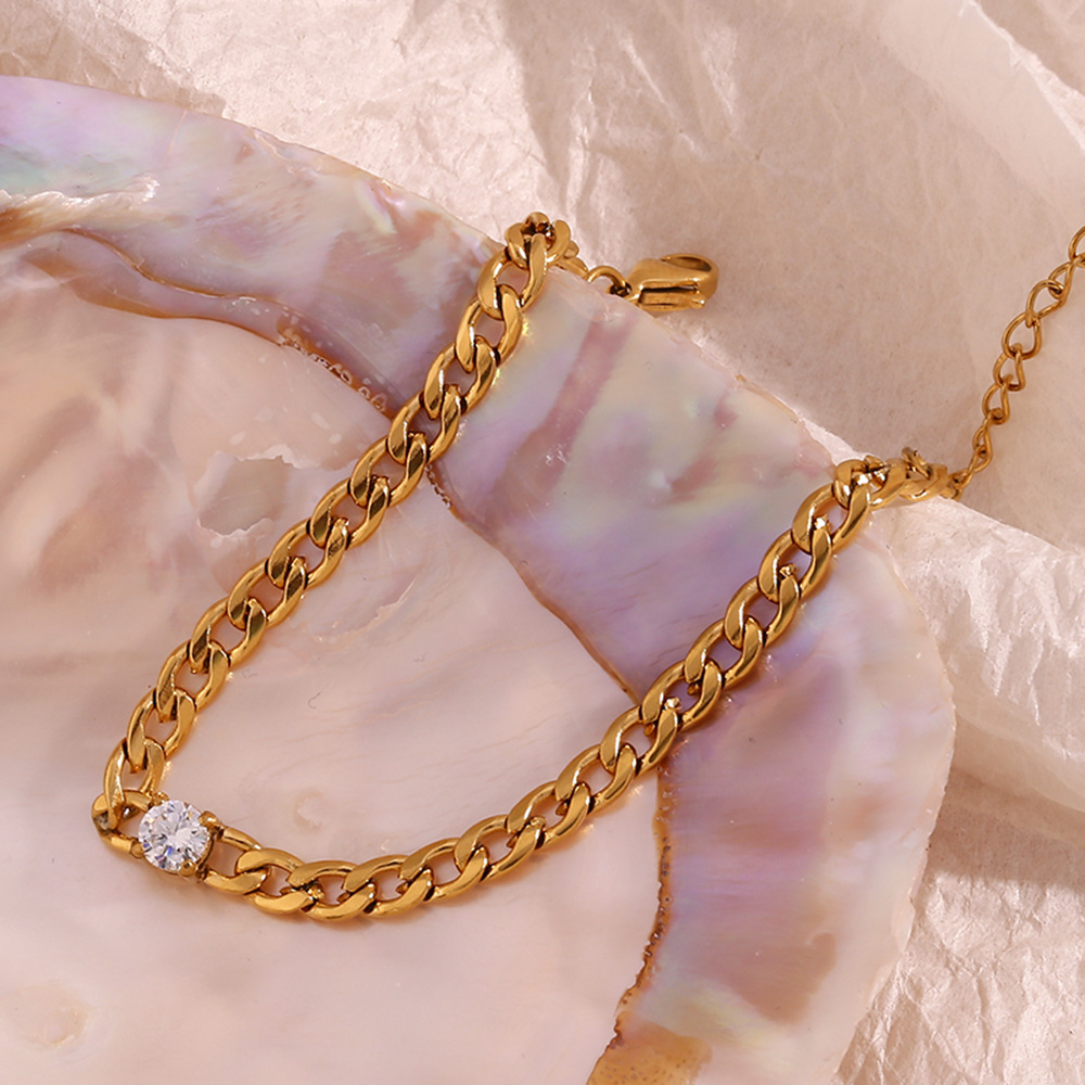 Simple Stainless Steel 18K Gold Plating Zircon Chain Bracelet
