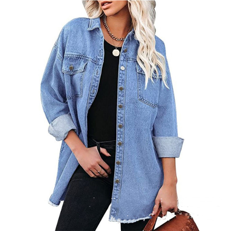 Women's Pure Blue Commuter Casual Denim Jacket Blue - Shop at LoveMi