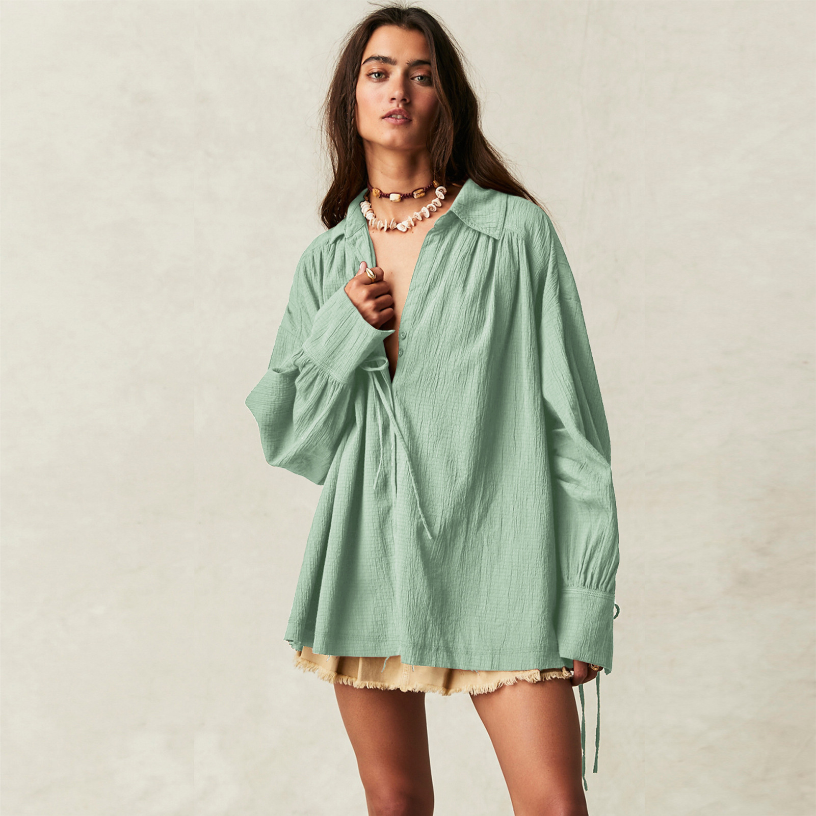 Women's Fashion Loose Cardigan Long Sleeve Lapel Top