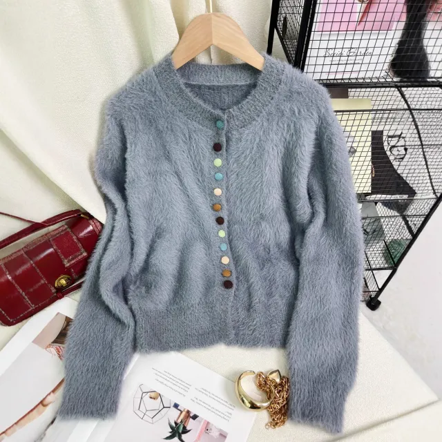 Women's Casual Warm Colorful Button Sweater Gray - Shop at LoveMi