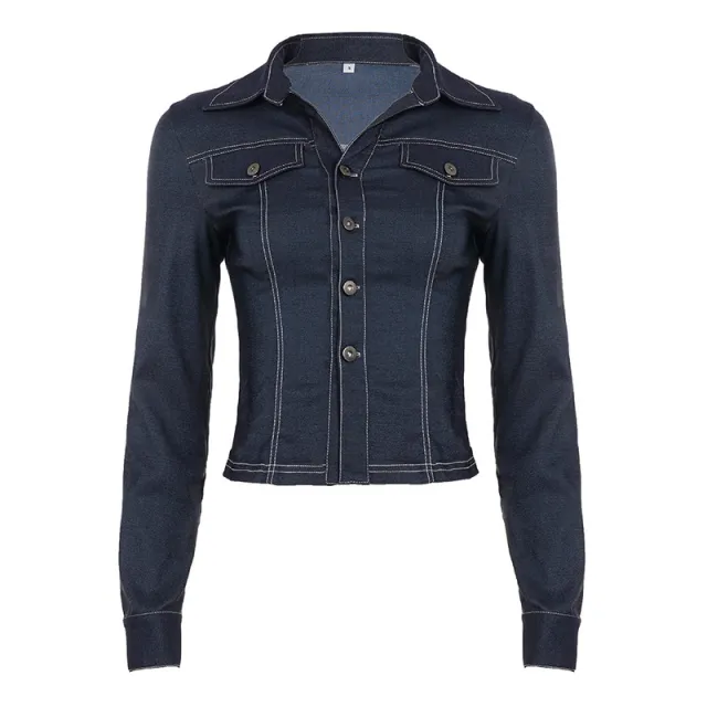 Retro Style Blue Flanging V neck Shirt Long Sleeve T shirt Blue - Shop at LoveMi