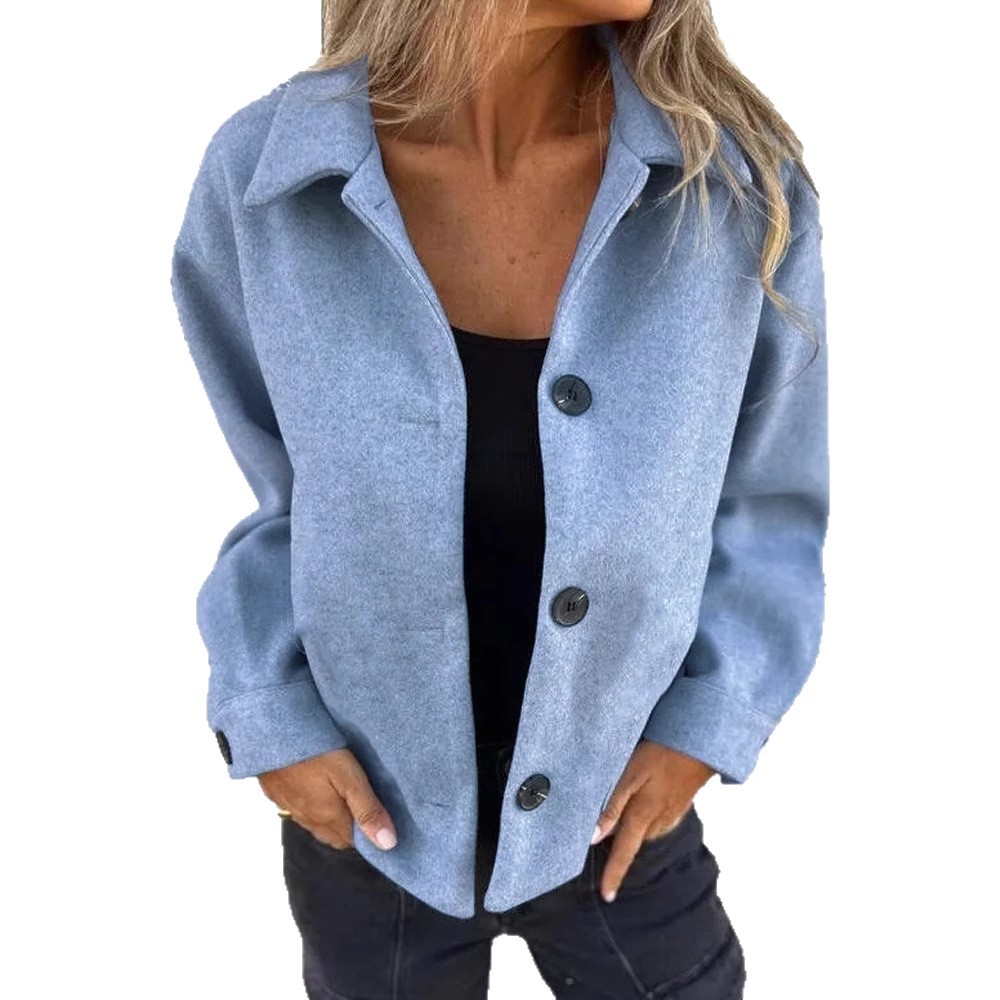 Autumn And Winter Female Temperament High Sense Retro Solid Color Woolen Coat Sky Blue - Shop at LoveMi