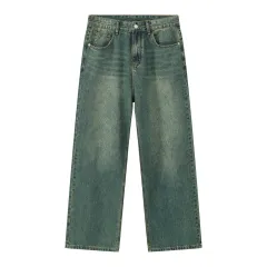 Retro Colored Series Wide Leg Pants Straight Loose Women - Distressed Green - View 1