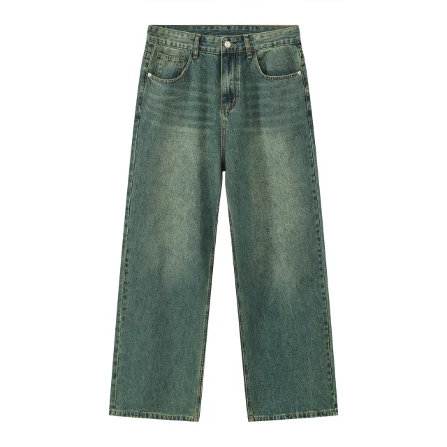 Retro Colored Series Wide Leg Pants Straight Loose Women Distressed Green - Shop at LoveMi