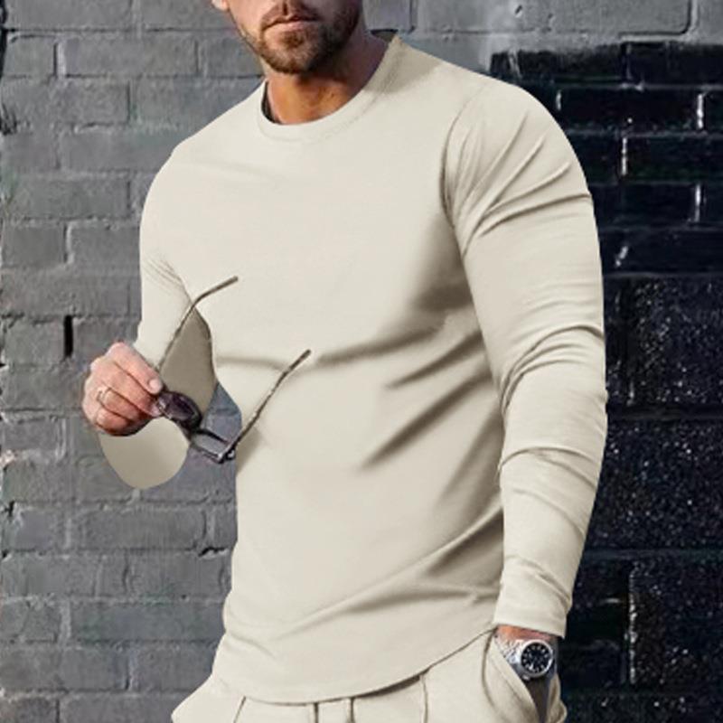 Title 12, Mens long-sleeved solid color top, trendy loos...