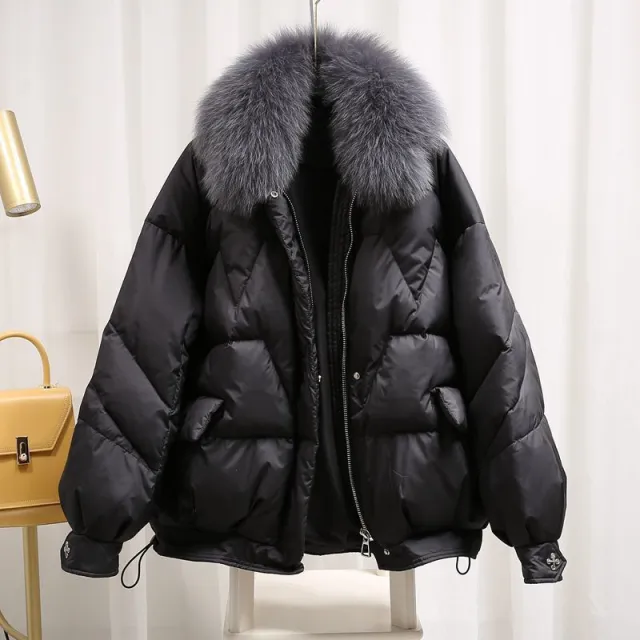 Loose Glossy Down Cotton Jacket Coat Gray - Shop at LoveMi