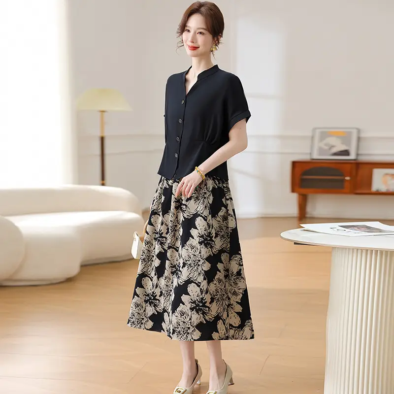 Short Sleeve Shirt Skirt Two-piece Set