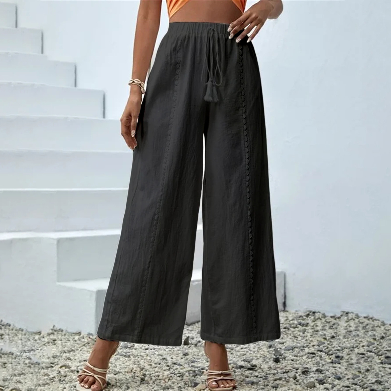 Plus Size Women's Loose Casual Tassel Wide Leg Pants