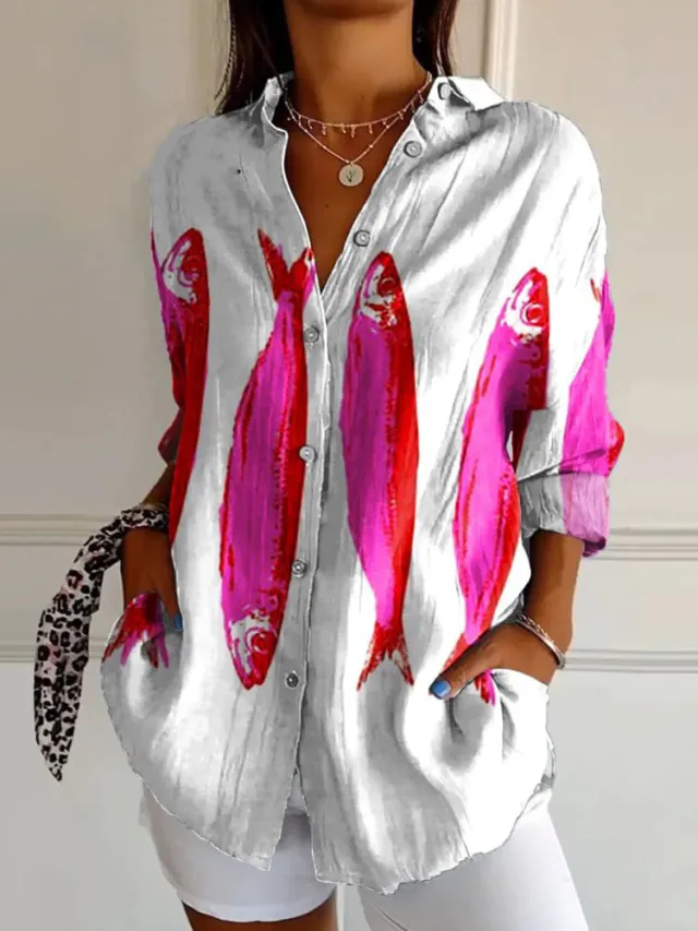 Flowers Print Long Sleeve Shirt Fashion Stand Collar Button Tops For Women Clothing Sn1824Mu - Shop at LoveMi