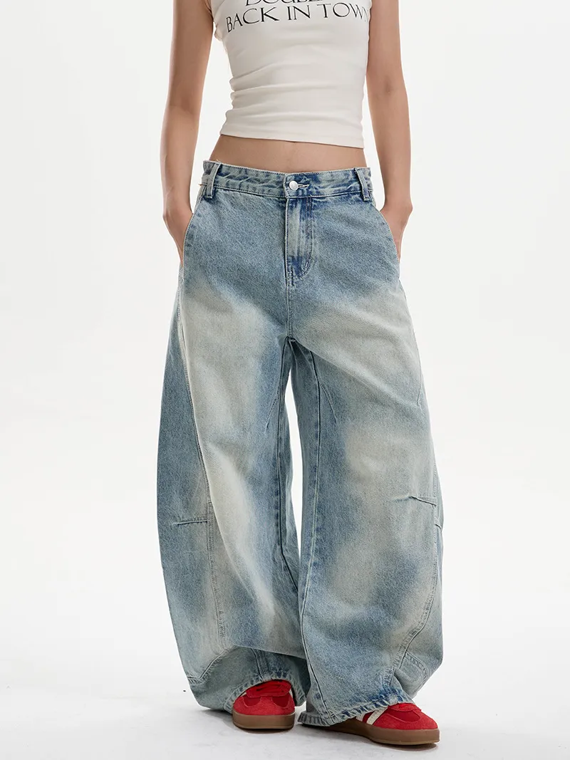 Washed Distressed Machete Jeans For Women - Blue