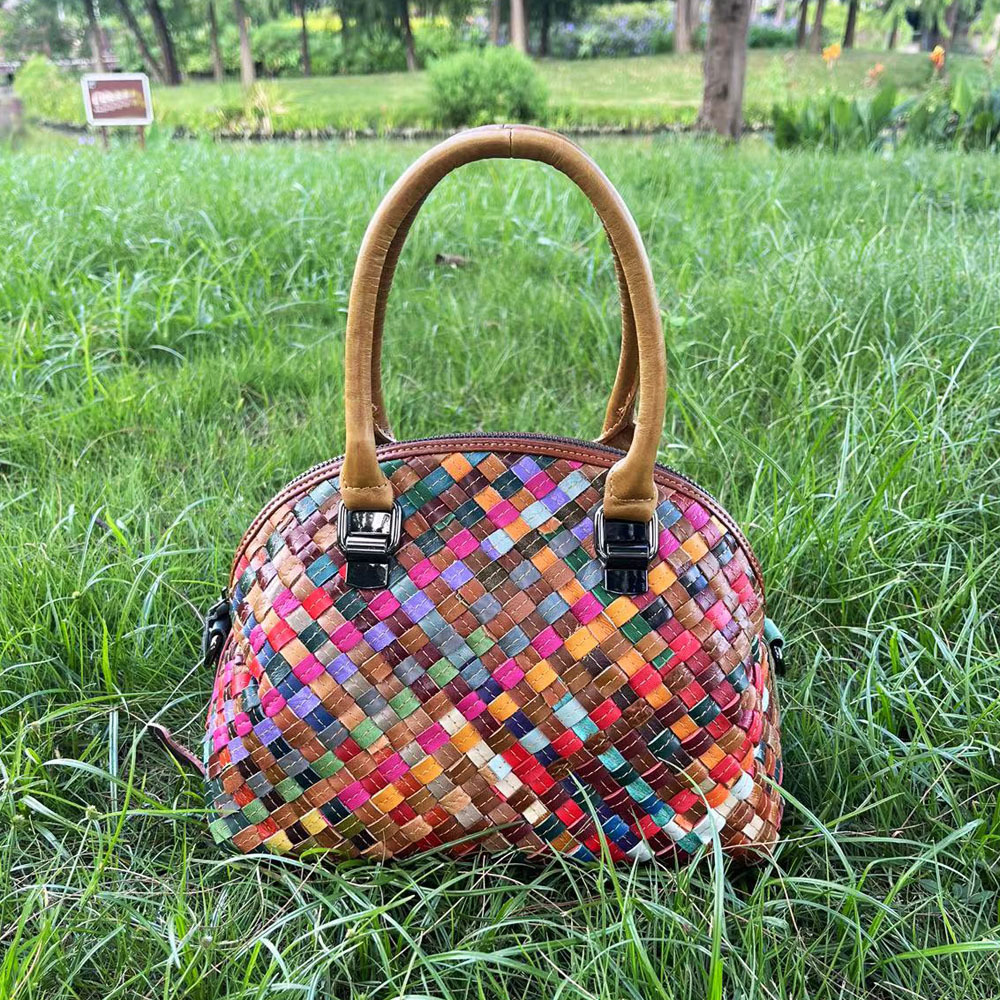 Womens Genuine Leather Hand-Woven Handbag
