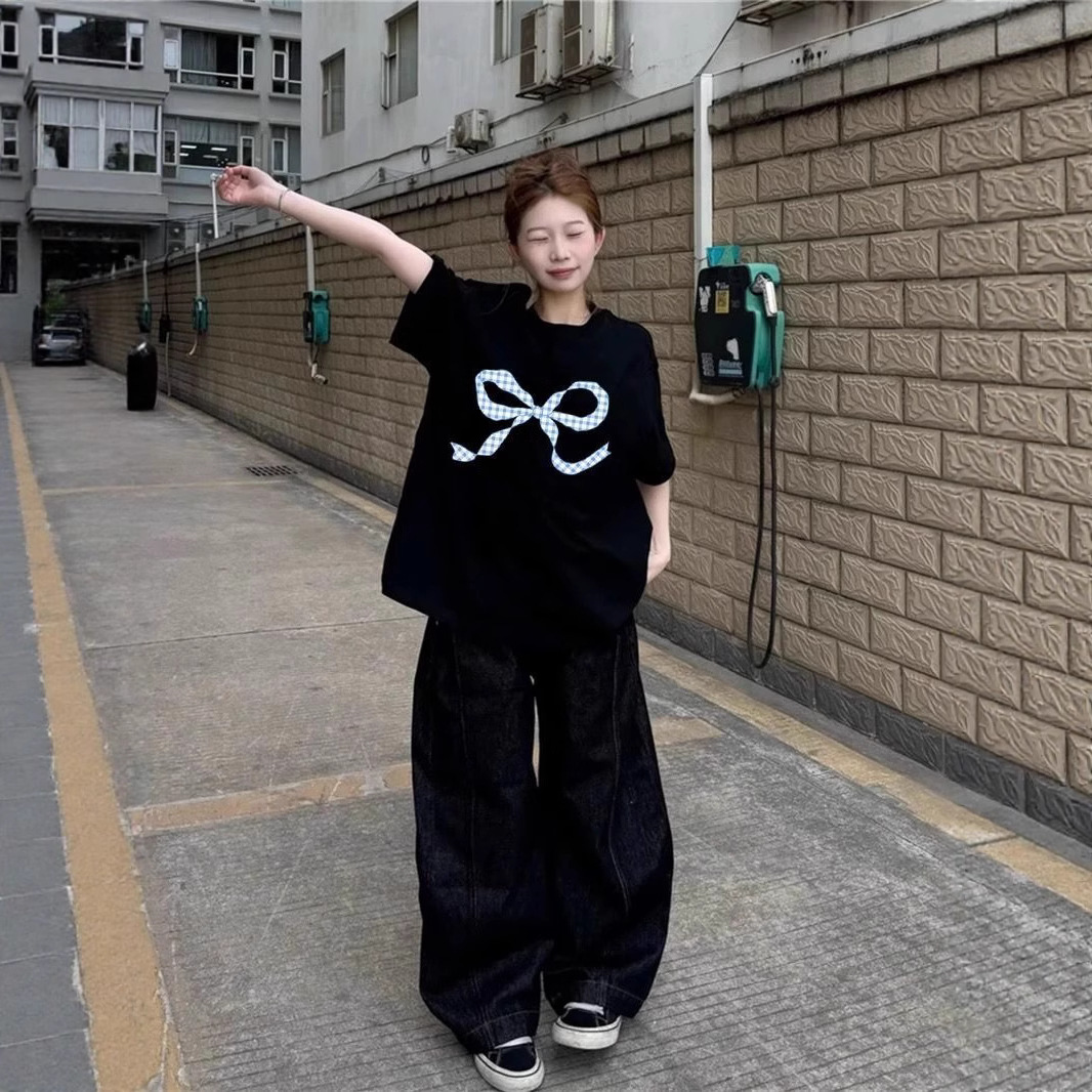 Women's Loose-Fit Black Cotton T-Shirt