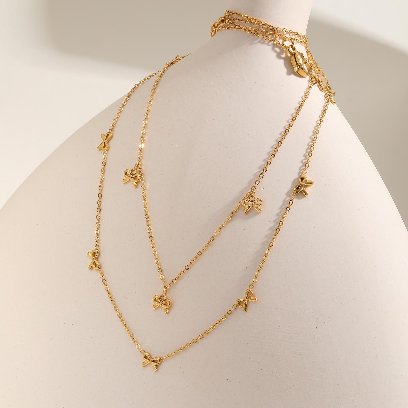 European And American Style Necklace Stainless Steel Flat Cross Chain Bow