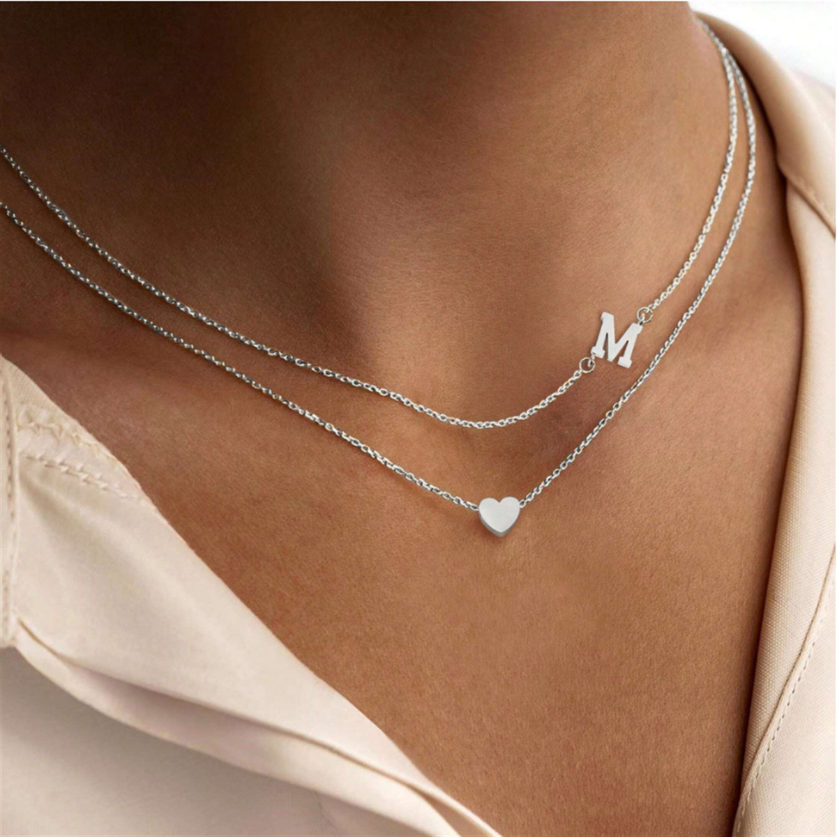 Initiale Layered Initial & Heart Necklace 2