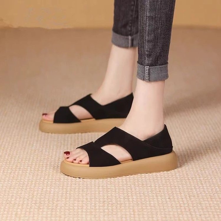 Sarah Express Flat Open-Toe Buckle Sandals – Texture Close-Up