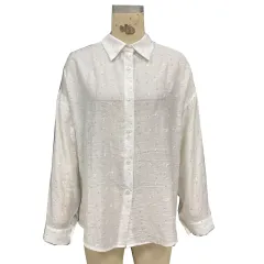 Elegant Solid-Color Crepe Loose-Fit Shirt Cardigan Women's Top - White - View 1