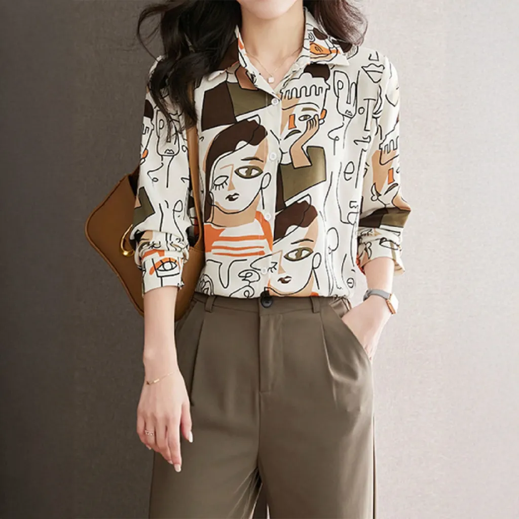 Casual Vacation Leopard Print Button Long Sleeve Shirt Women's Clothing - White