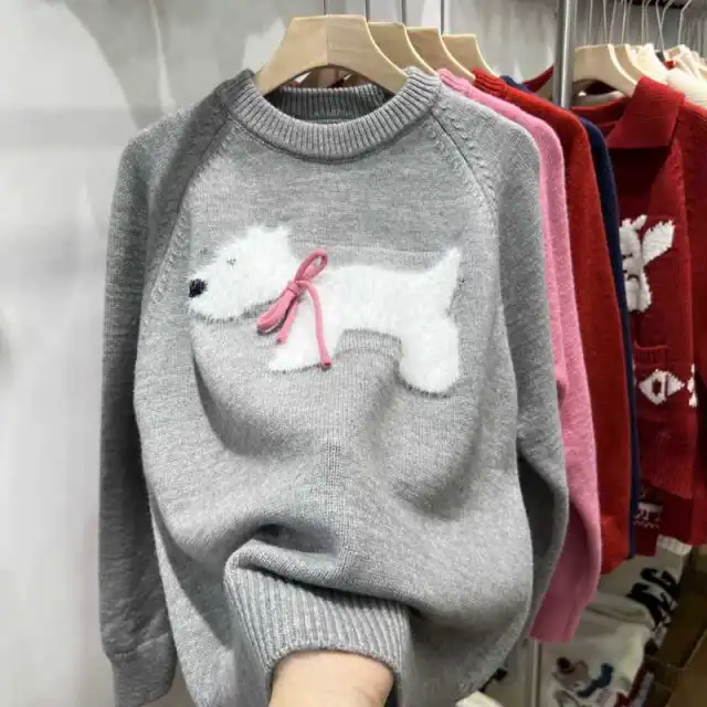 New Autumn And Winter Lazy Style Thickened Inner Wear Cartoon Knitted Sweater Gray - Shop at LoveMi