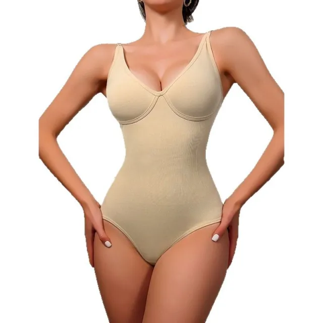 New Deep V Sexy Form fitting Waist cinching Tummy control Bust supporting Seamless Thong Bodysuit Skin Color M - Shop at LoveMi
