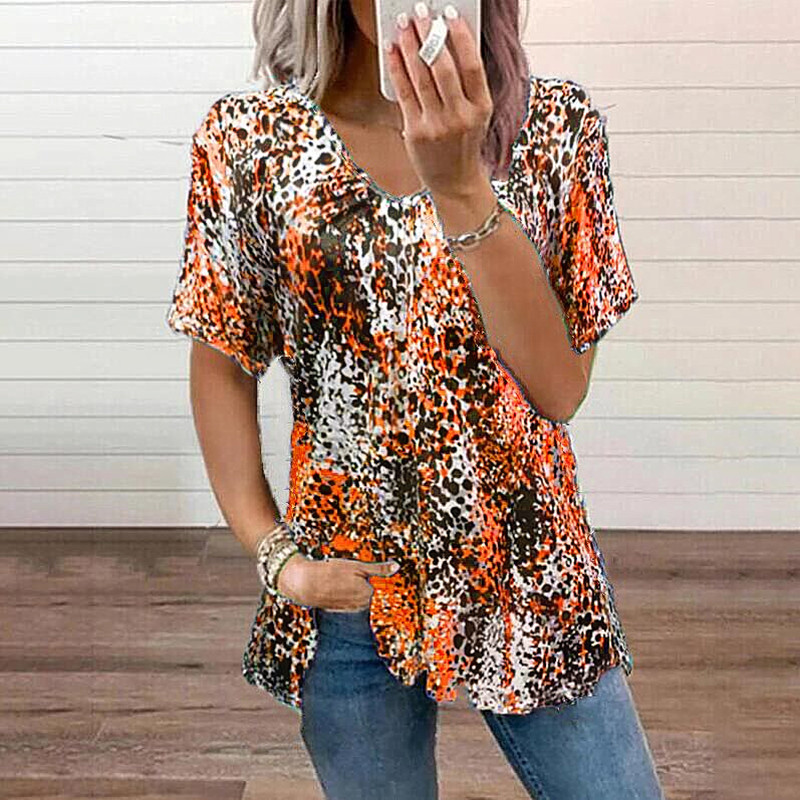 Title 3, Leopard Print Short Sleeve V-neck Top T-shirt W...