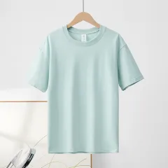 Cotton Round Neck Short Sleeve T-shirt Top - Breeze Green - View 1