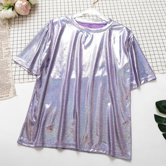 Women's Loose Sequin Short Sleeved T shirt Purple - Shop at LoveMi